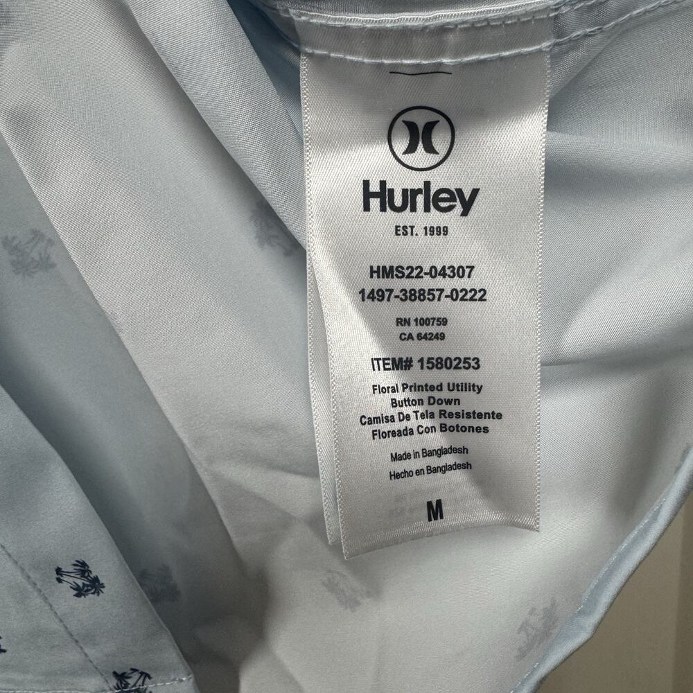 Hurley Shirt Mens Medium Blue Hawaiian Palm Tree Beach Casual Button Up Top - Picture 9 of 10